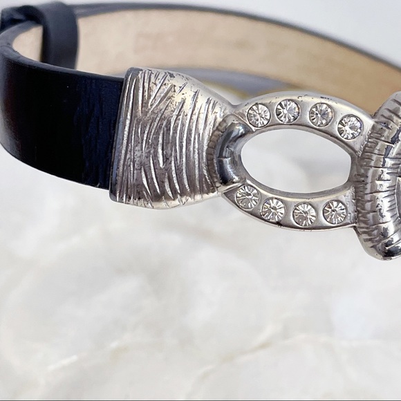Chico’s Silver Tone Rhinestone Buckle Black Belt S - Picture 12 of 16